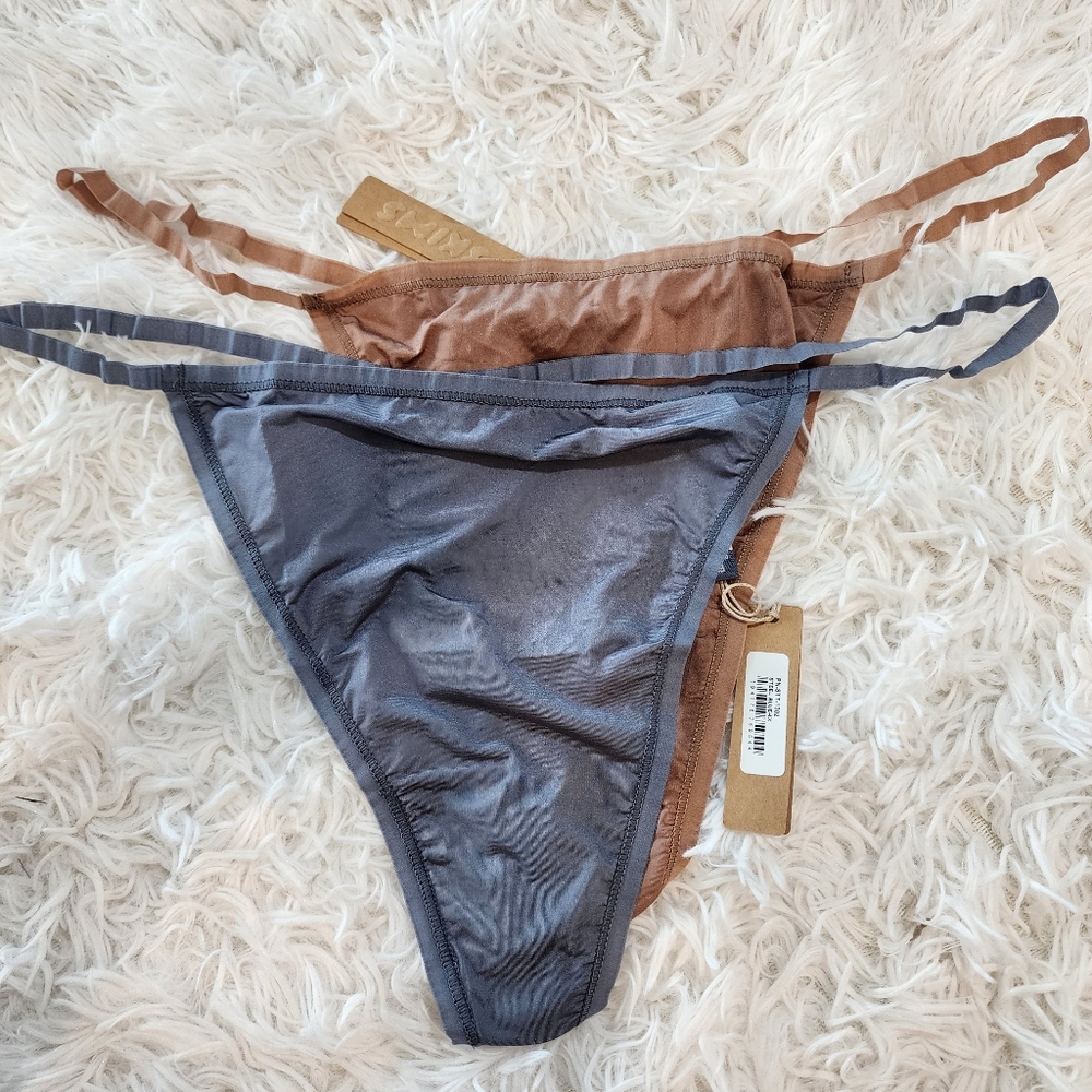 2Pcs Skims JELLY SHEER STRING Thong/ Sienna & Steel Blue 4X NWT